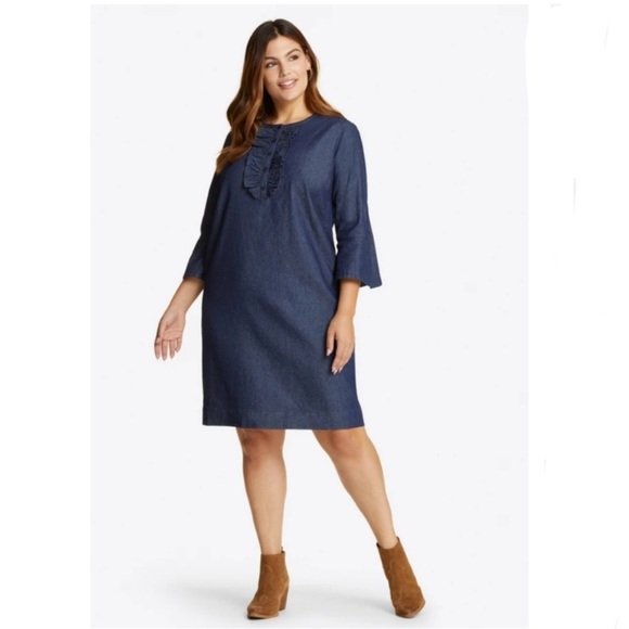 Draper James Chambray Ruffle Shift Dress Sz 14 - Picture 1 of 8